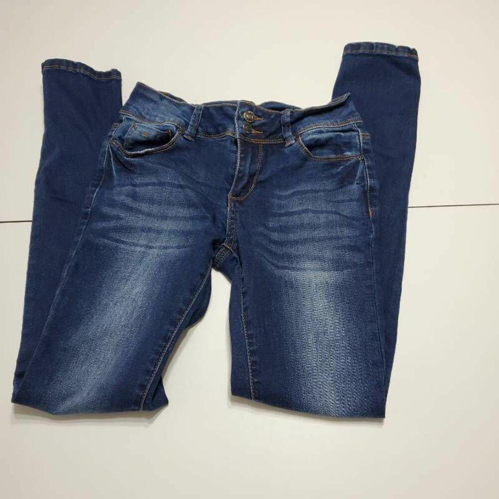 Bus‎ Stop Womens Slim Skinny Jeans Blue Dark Wash Stretch Whiskered Denim 1/25